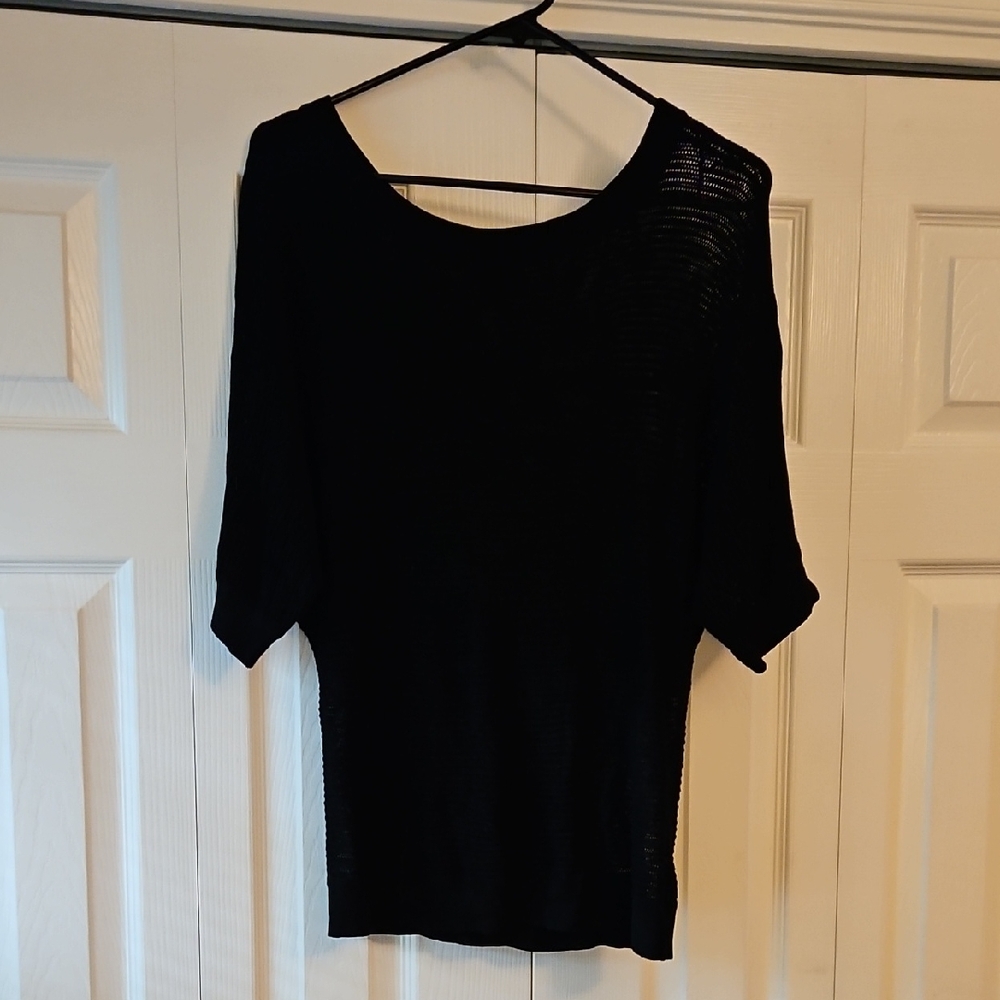Express Black Mesh Knit Short Sleeve Sweater Top